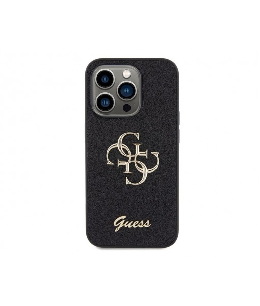 Husa IPhone 15 Pro, Guess Originala, Big Metal Logo, Glitter, Negru